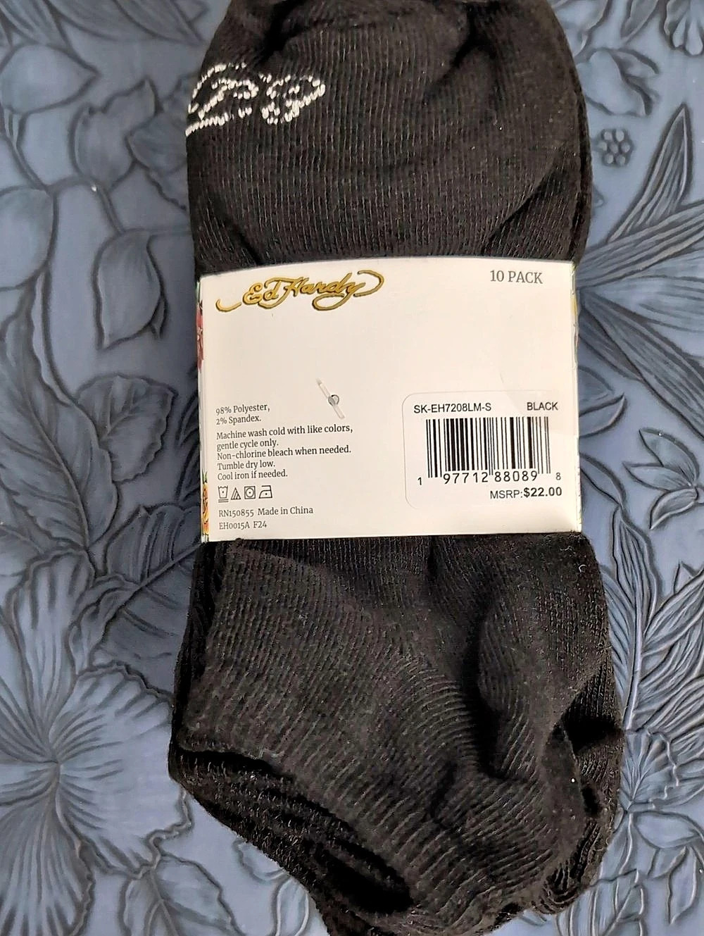 Ed Hardy Ladies Low Cut Socks Floral Low Cut Socks Black & White NWT - Picture 4 of 5